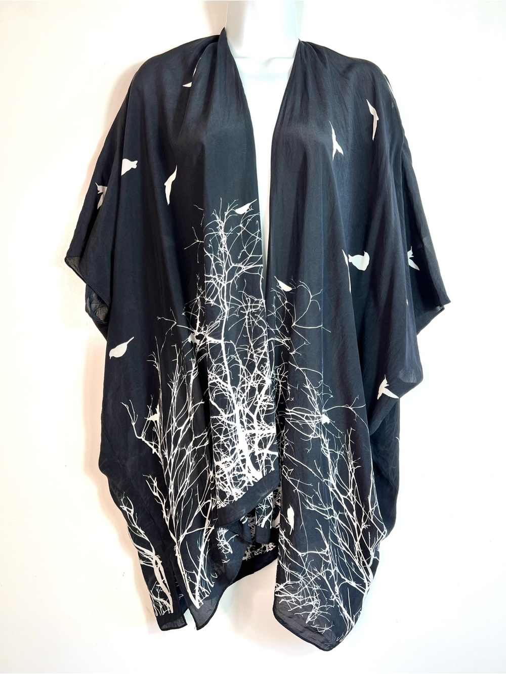 Cocoon House Silk Handmade Kimono Wrap Bird Print - Picture 8 of 8